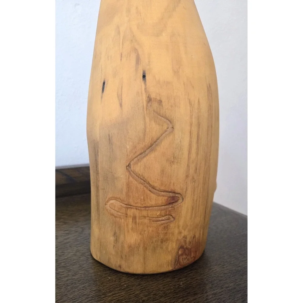 Turned Wooden Vase Rustic Knotty Asymmetrical Flared Rim Solid Piece of Wood 15